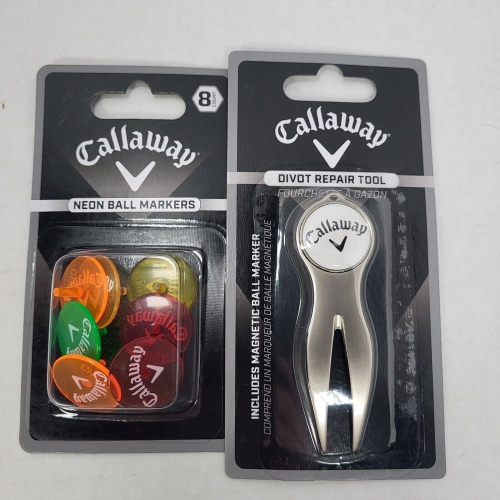 Callaway Divot Repair Tool‎ & Magnetic Ball Marker, 8ct Neon Ball Markers